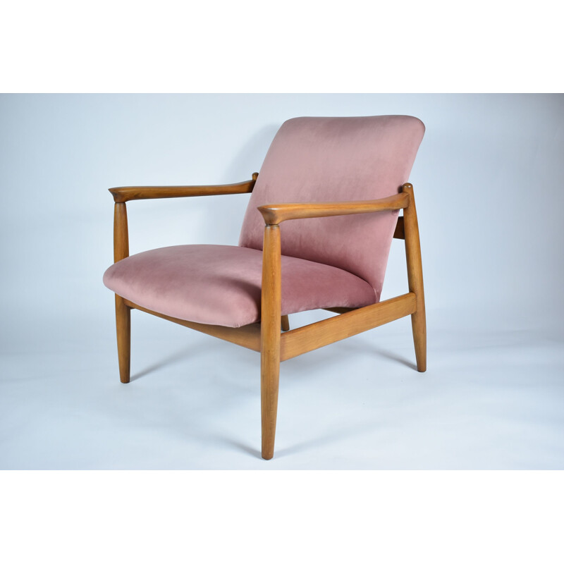 Vintage E. Homa fauteuil, roze fluweel 1960