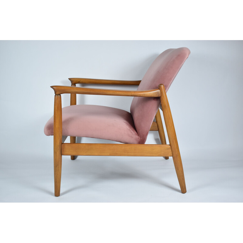 Fauteuil vintage E. Homa, velours rose 1960