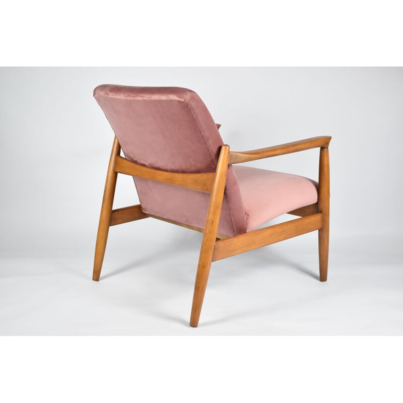 Vintage armchair E. Homa, pink velvet 1960s