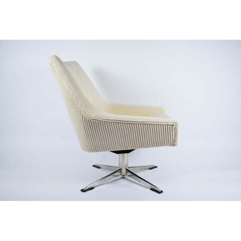 Fauteuil vintage bouclé "Shell" en velours côtelé beige 1960