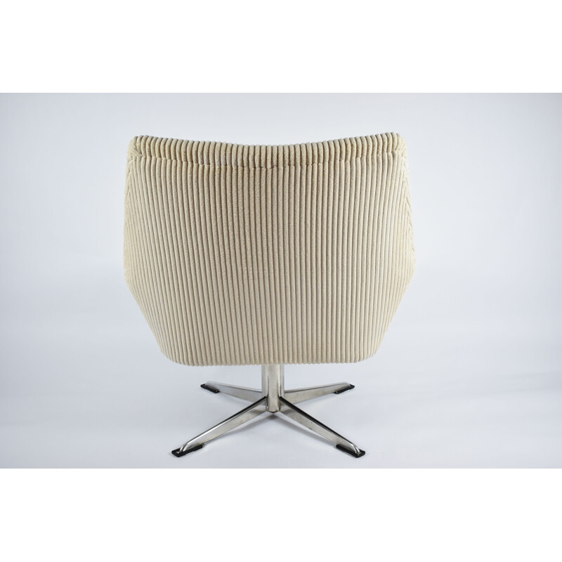 Cadeira de braços de veludo bege "Shell" vintage 1960