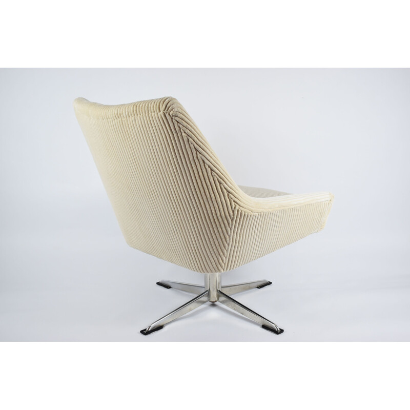 Vintage curly armchair "Shell" beige corduroy 1960s