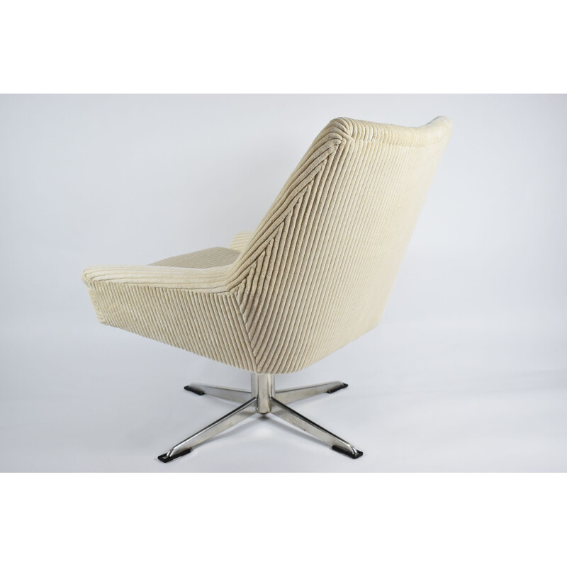 Vintage curly armchair "Shell" beige corduroy 1960s