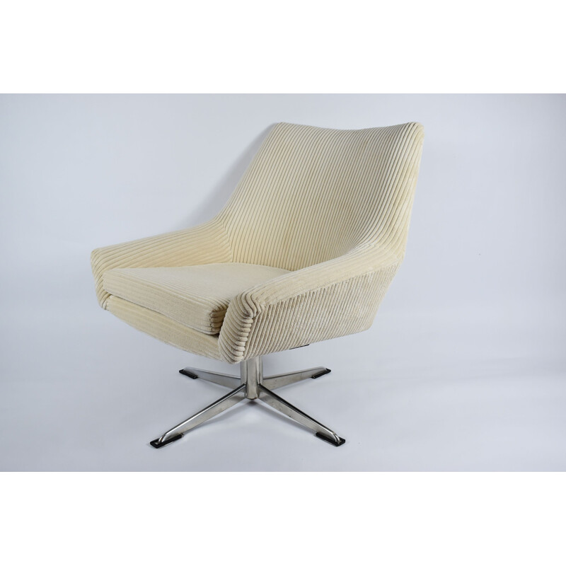 Vintage curly armchair "Shell" beige corduroy 1960s