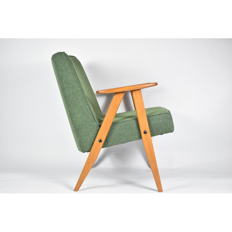 Vintage armchair 366,  J. Chierowski green fabric 1960s