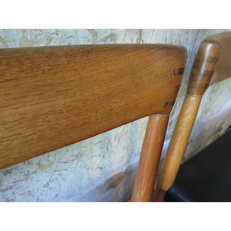 4 Vintage Inlaid Teak and Leather Chairs Four H. W. Klein 1960s