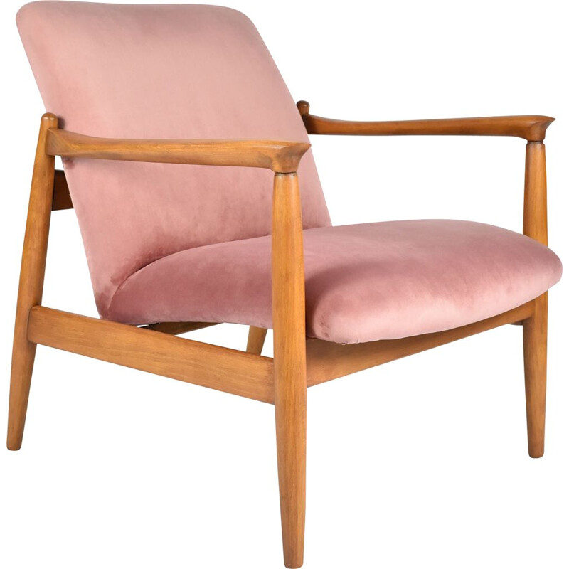 Vintage armchair E. Homa, pink velvet 1960s