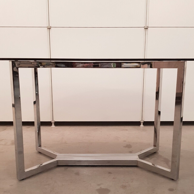 Vintage glass and chrome oval dining table 1970