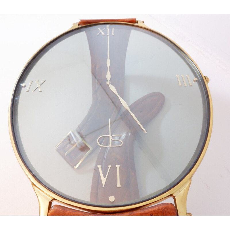 Vintage coffee table "Wristwatch" in brass, pine and glass by Artigiani Italy 1950