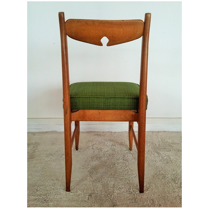 Set of 4 "Benoit" chairs in green fabric, R. GUILLERME & J. CHAMBRON - 1960s