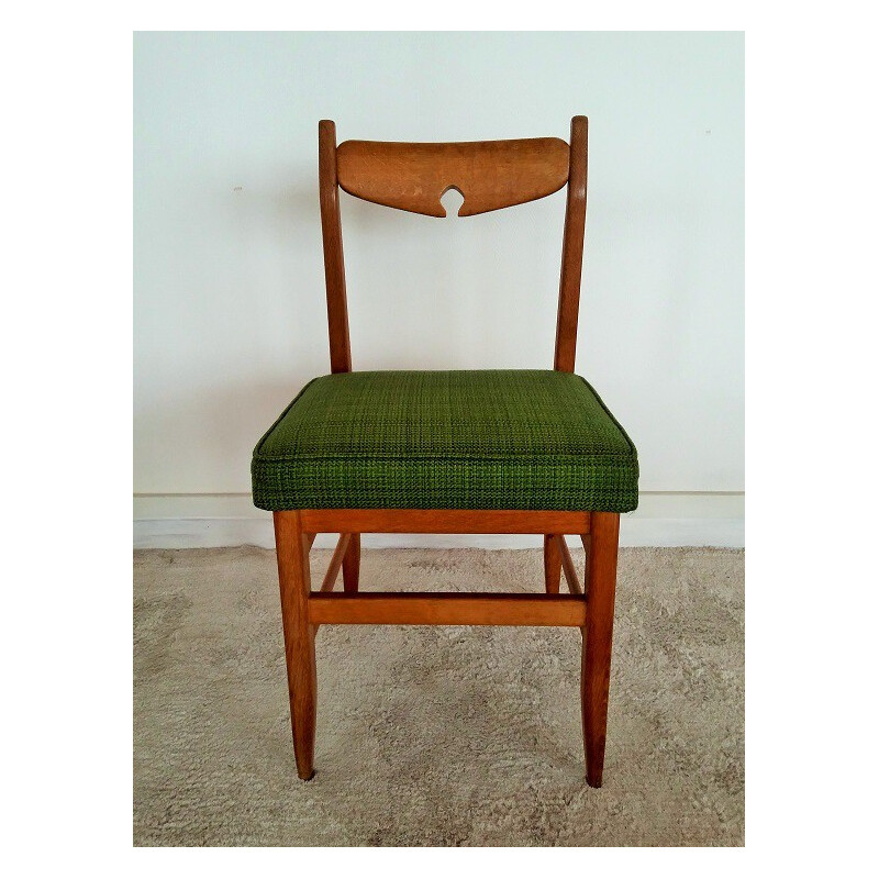 Suite de 4 chaises "Benoit" en tissu vert, R. GUILLERME & J. CHAMBRON - 1960