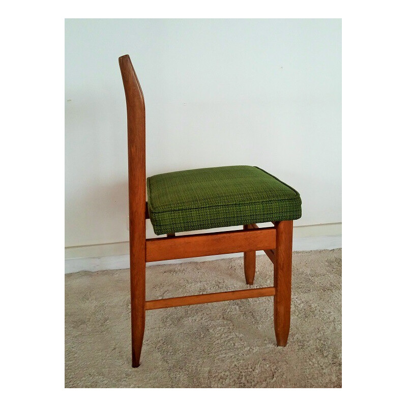 Set of 4 "Benoit" chairs in green fabric, R. GUILLERME & J. CHAMBRON - 1960s