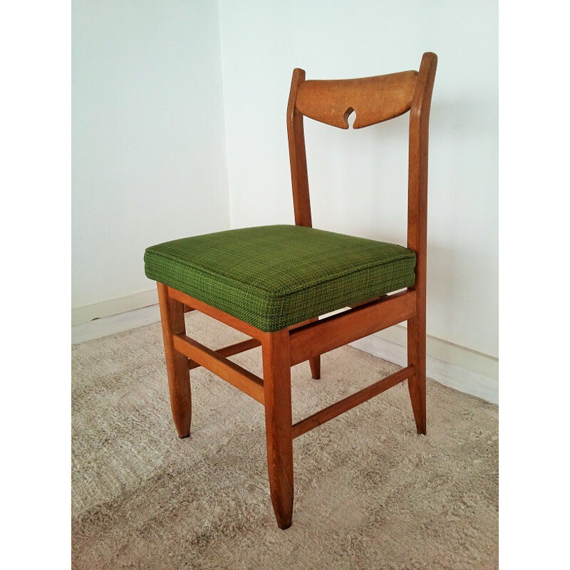 Set of 4 "Benoit" chairs in green fabric, R. GUILLERME & J. CHAMBRON - 1960s