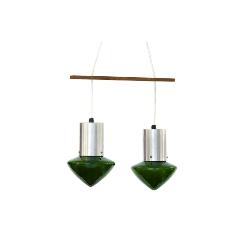 Paire de suspensions vintage en verre verte, Suède 1960