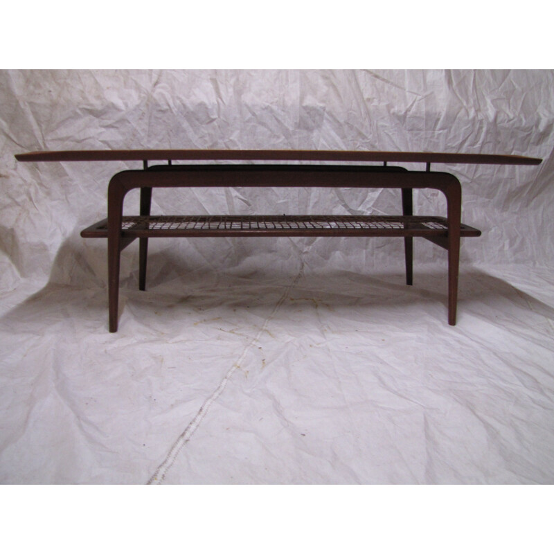 Vintage danish coffee table from Arne Hovmand Olsen in teak with cane-shelf
