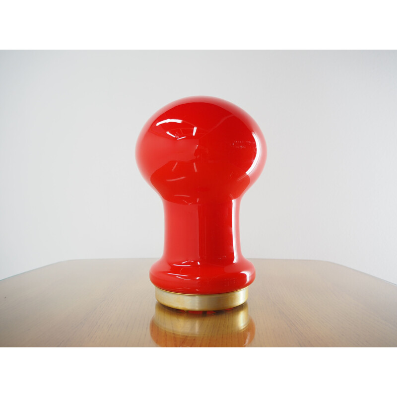 Midcentury Red All Glass Table Lamp EGG by Stefan Tabery for OPP Jihlava, 1970s