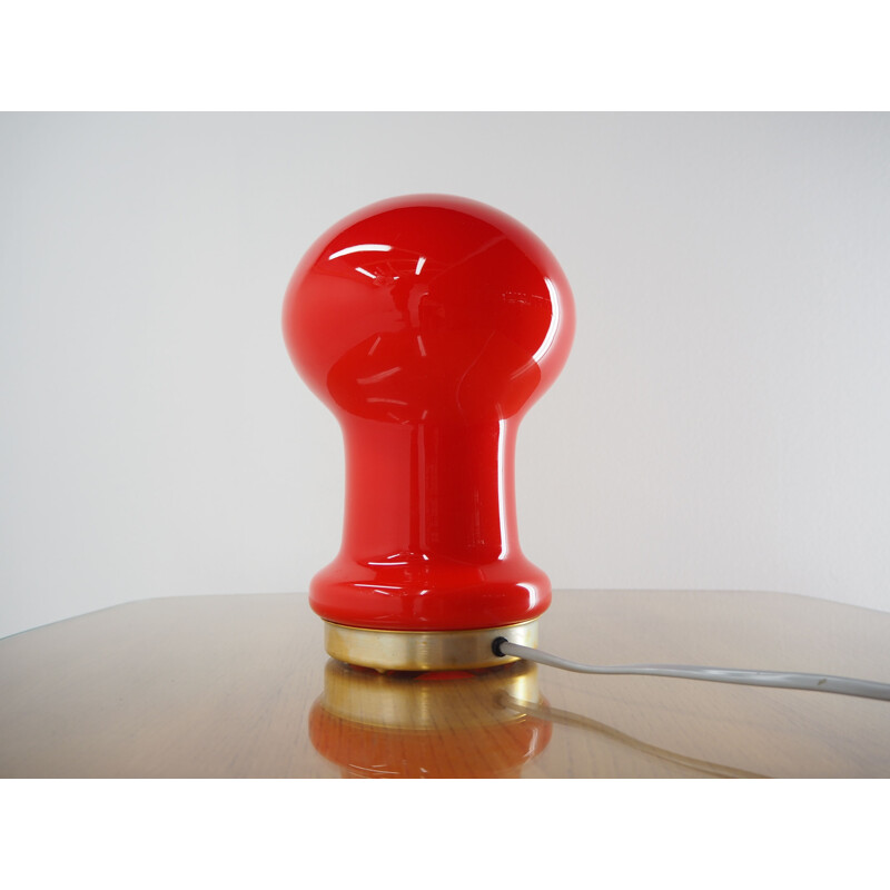 Midcentury Red All Glass Table Lamp EGG by Stefan Tabery for OPP Jihlava, 1970s