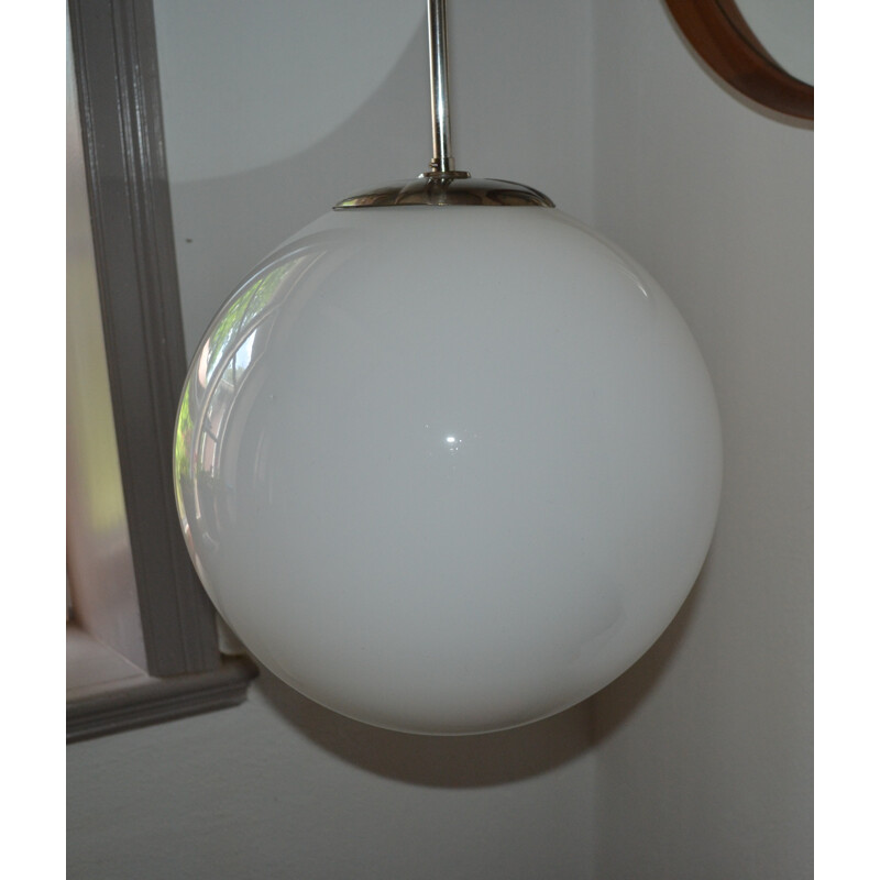 Scandinavian globe lamp in white glass and aluminum - 1950s