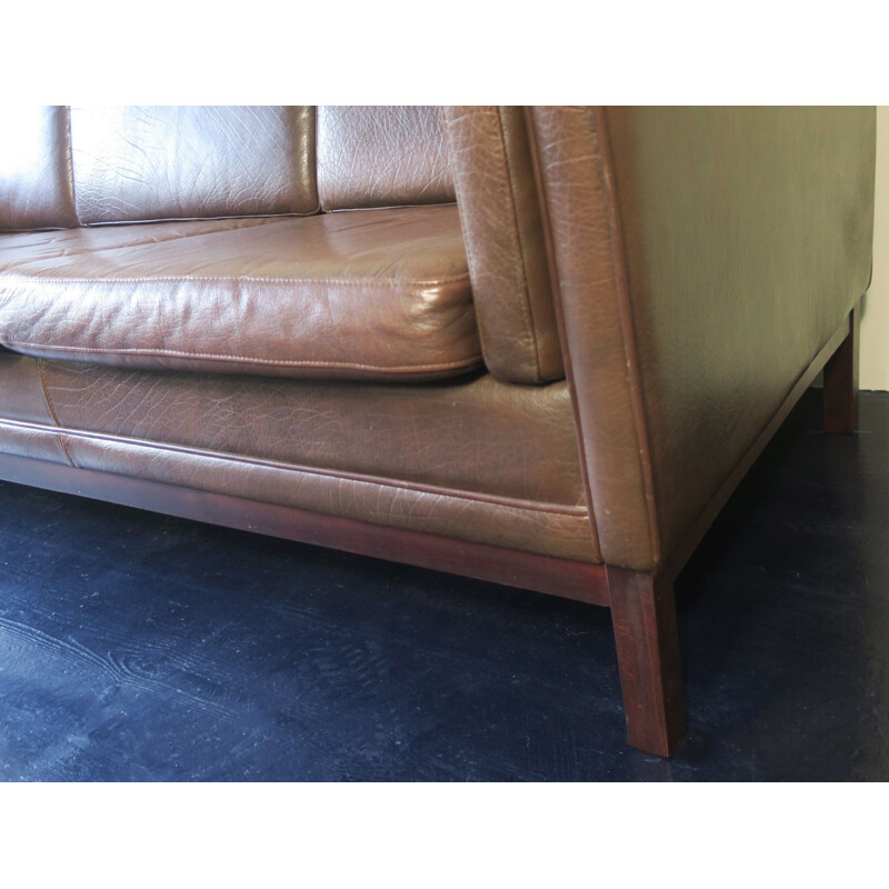 Vintage Brown Leather 3-Seater Sofa Danish 1960s