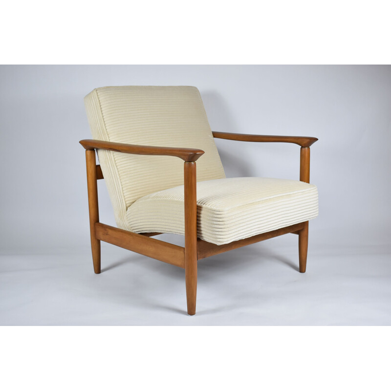 Fauteuil vintage en teck, ciré crème 1960