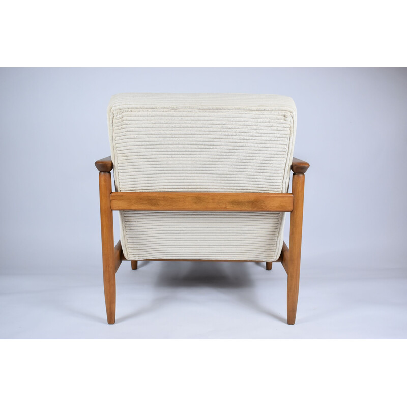 Vintage teakhouten fauteuil, crème gewaxt 1960