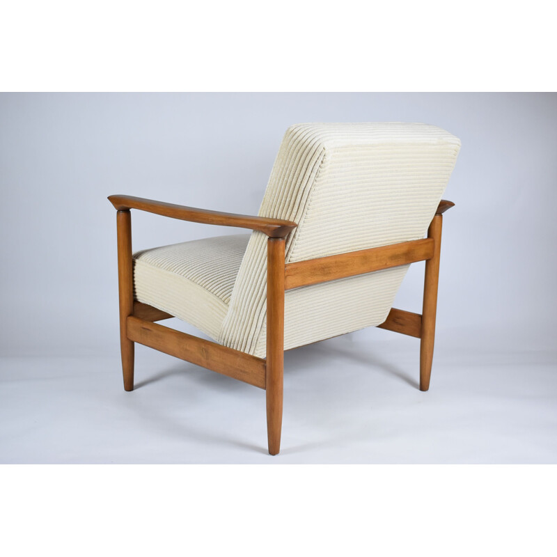 Vintage armchair teak, cream cord polish 1960s