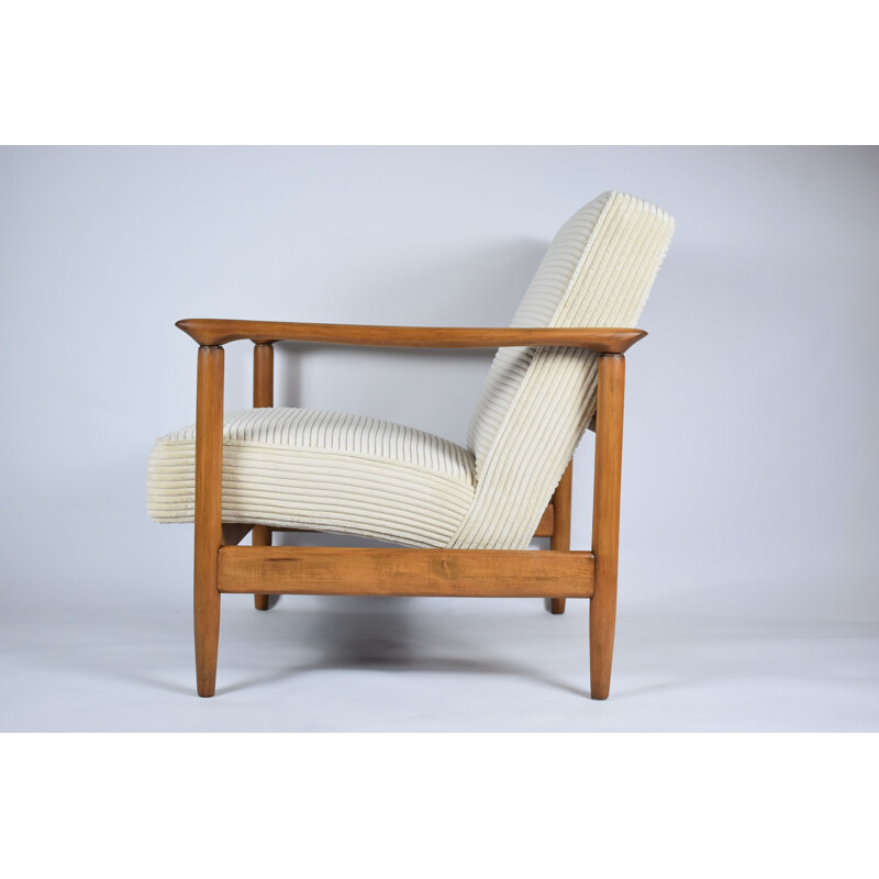 Fauteuil vintage en teck, ciré crème 1960