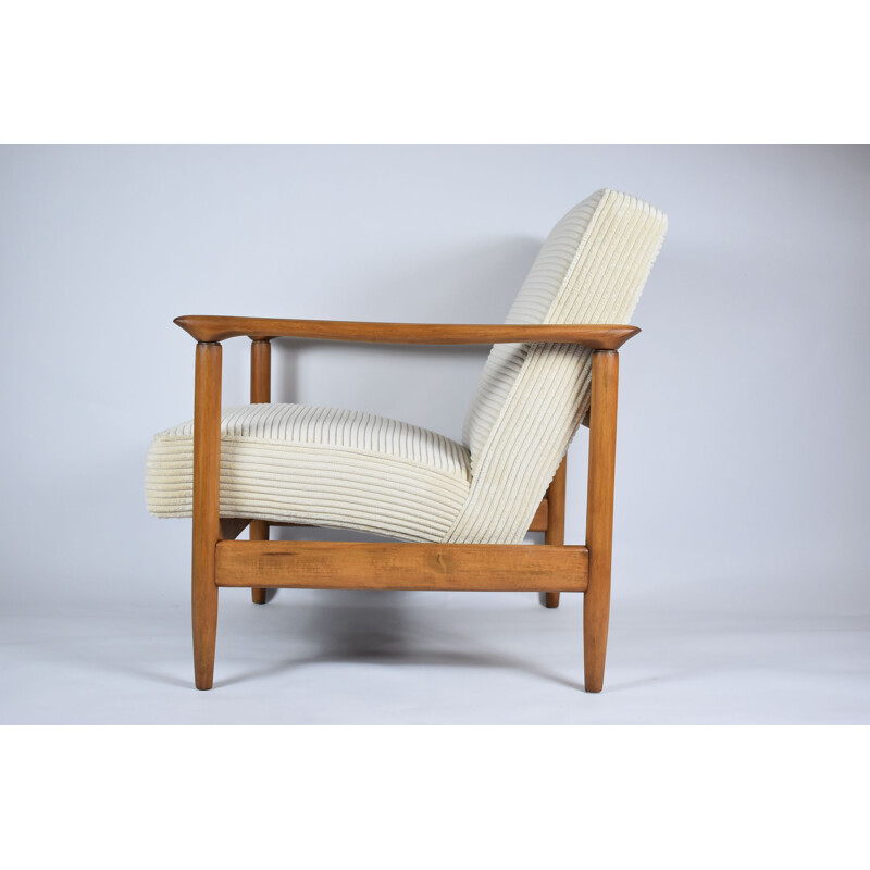 Vintage armchair teak, cream cord polish 1960s