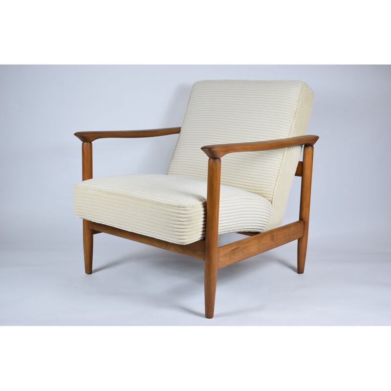 Vintage armchair teak, cream cord polish 1960s