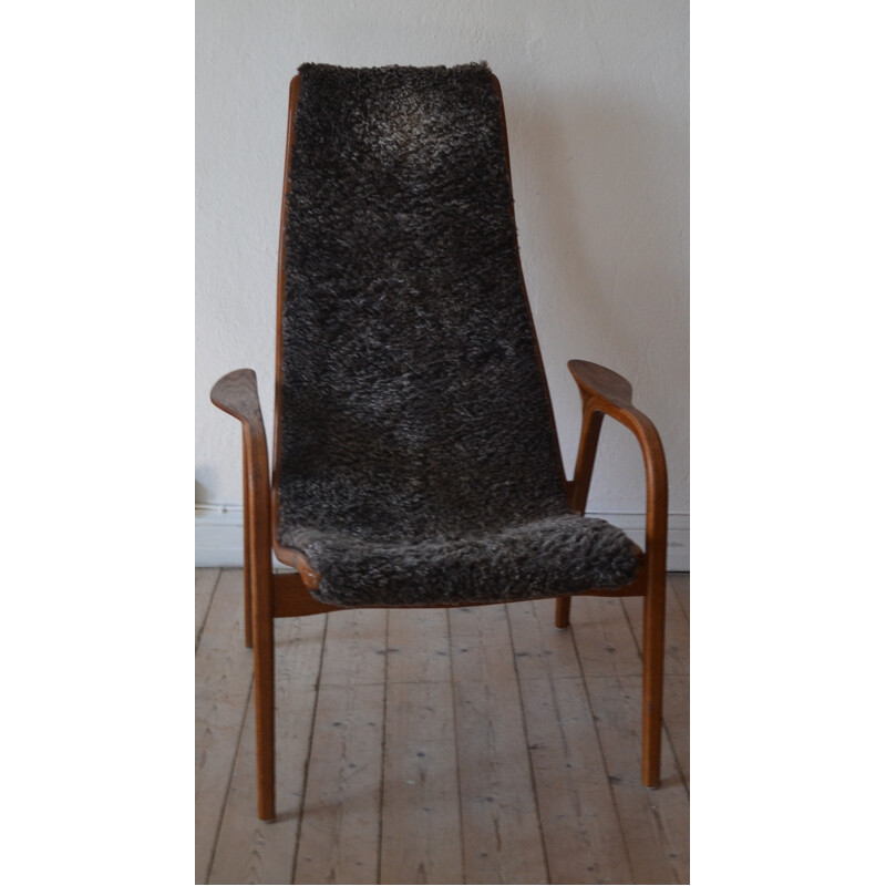 Scandinavian "Lamino" armchair in oak and sheepskin, Yngve EKSTROM - 1960s