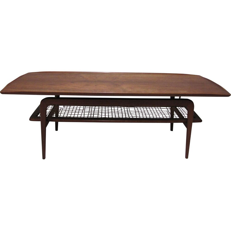 Vintage danish coffee table from Arne Hovmand Olsen in teak with cane-shelf