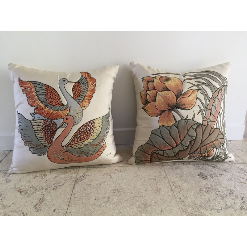 Pair of Vintage Pure Silk Cushions