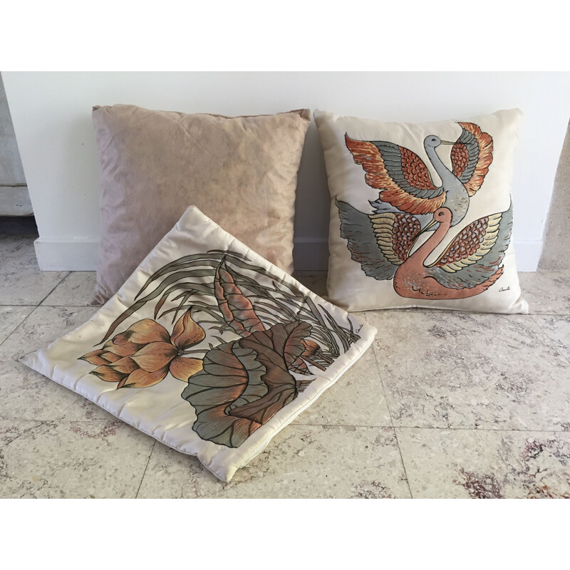 Pair of Vintage Pure Silk Cushions