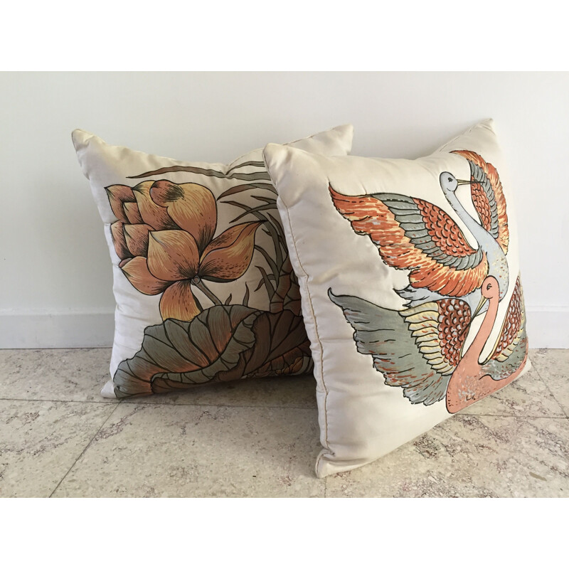 Pair of Vintage Pure Silk Cushions