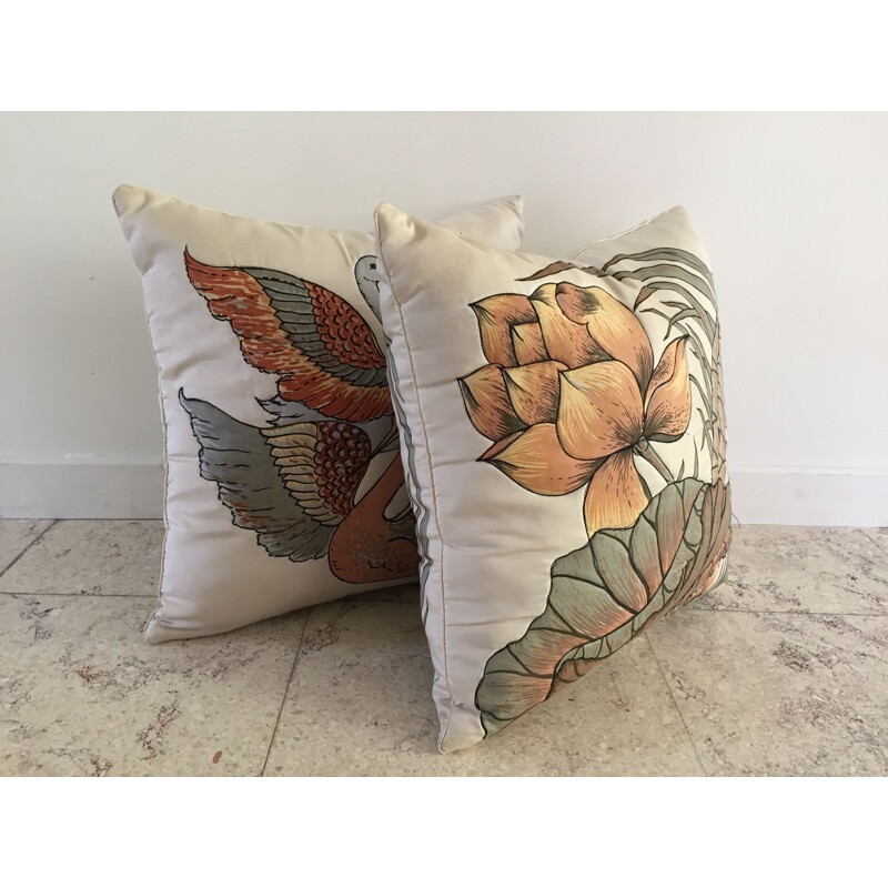 Pair of Vintage Pure Silk Cushions