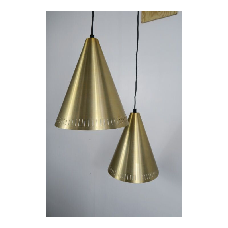 Pair of vintage brass pendant lamps by Svend Aage Holm Sorensen