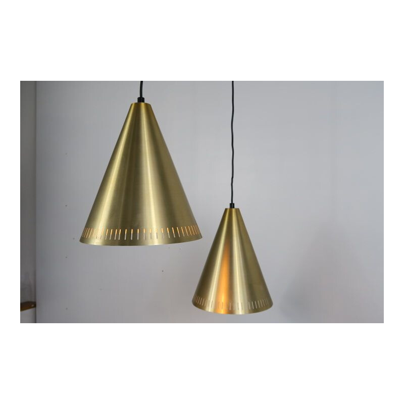 Pair of vintage brass pendant lamps by Svend Aage Holm Sorensen