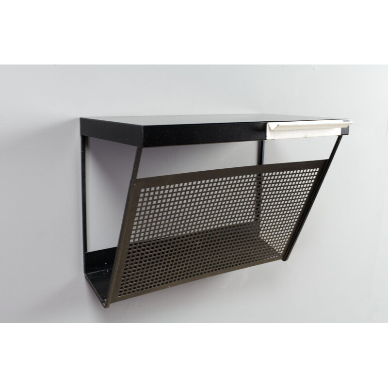 Vintage black magazine rack by Tjerk Reijenga for Pilastro 1960