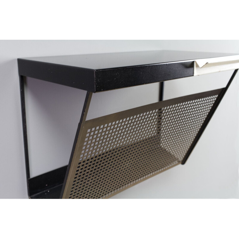 Vintage black magazine rack by Tjerk Reijenga for Pilastro 1960