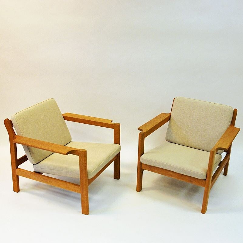 Pair of vintage teak armchairs mod 227 by Børge Mogensen Danish 1960s