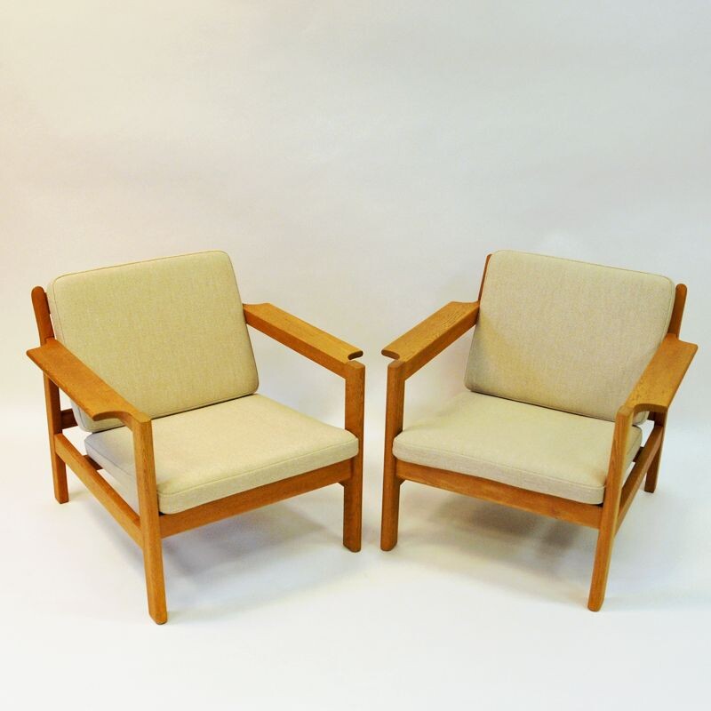 Pair of vintage teak armchairs mod 227 by Børge Mogensen Danish 1960s