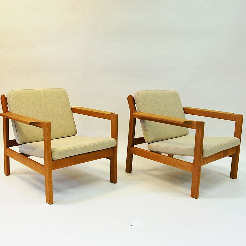 Pair of vintage teak armchairs mod 227 by Børge Mogensen Danish 1960s