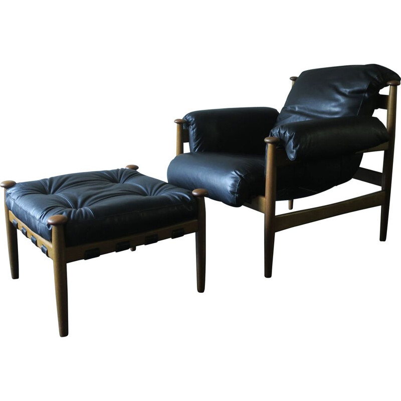 Vintage 'Amiral' lounge Chair and Ottoman Erik Merthen Ire Mobler, Sweden 1960s