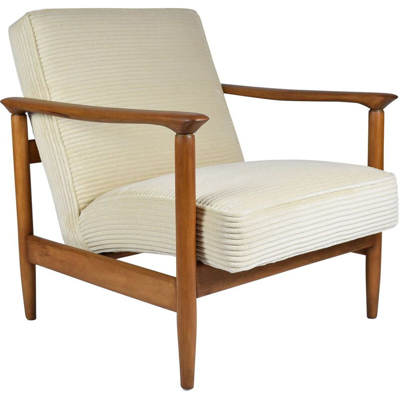 Vintage armchair teak, cream cord polish 1960s