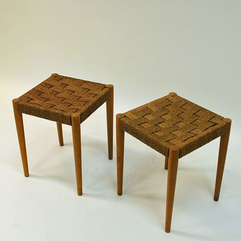 Pair of vintage beech stools Gefa by DIÖ Gemla Fabrikers Swedish 1940s