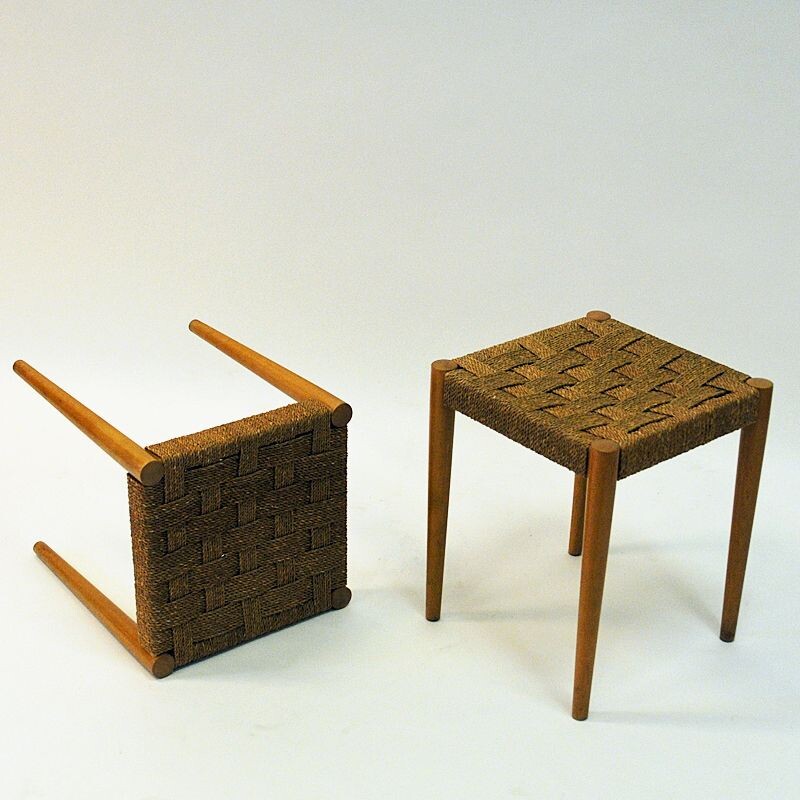 Pair of vintage beech stools Gefa by DIÖ Gemla Fabrikers Swedish 1940s