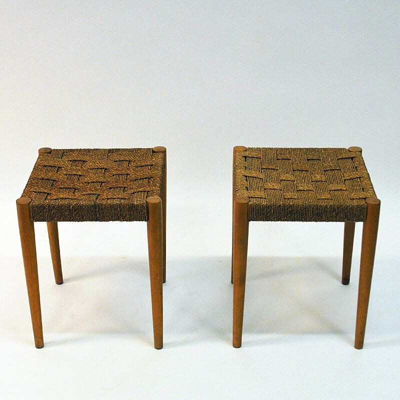 Pair of vintage beech stools Gefa by DIÖ Gemla Fabrikers Swedish 1940s