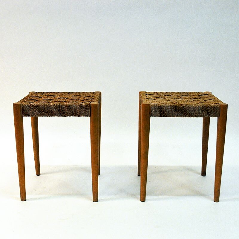 Pair of vintage beech stools Gefa by DIÖ Gemla Fabrikers Swedish 1940s