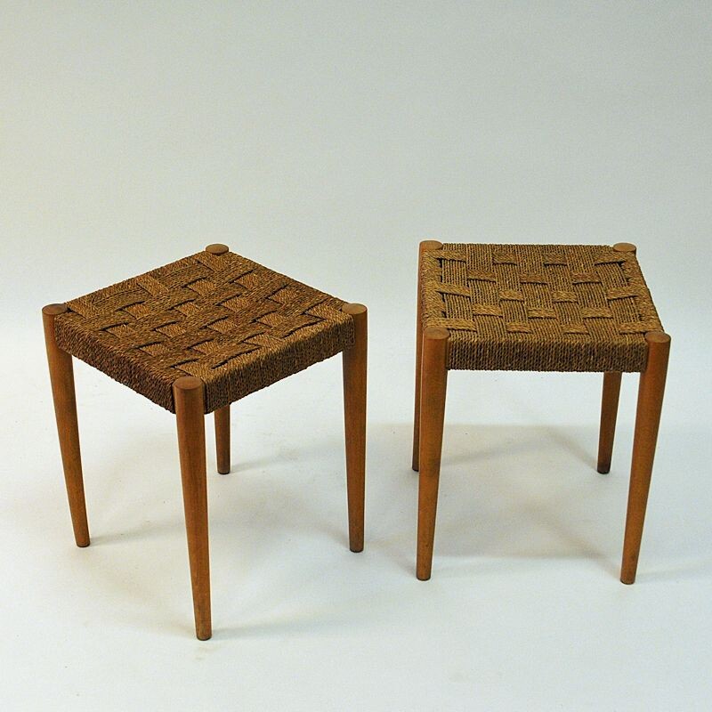 Pair of vintage beech stools Gefa by DIÖ Gemla Fabrikers Swedish 1940s