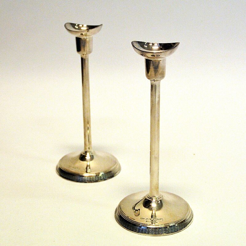 Vintage Silver candleholder pair by Ainar Axelsson for GAB Sweden 1967